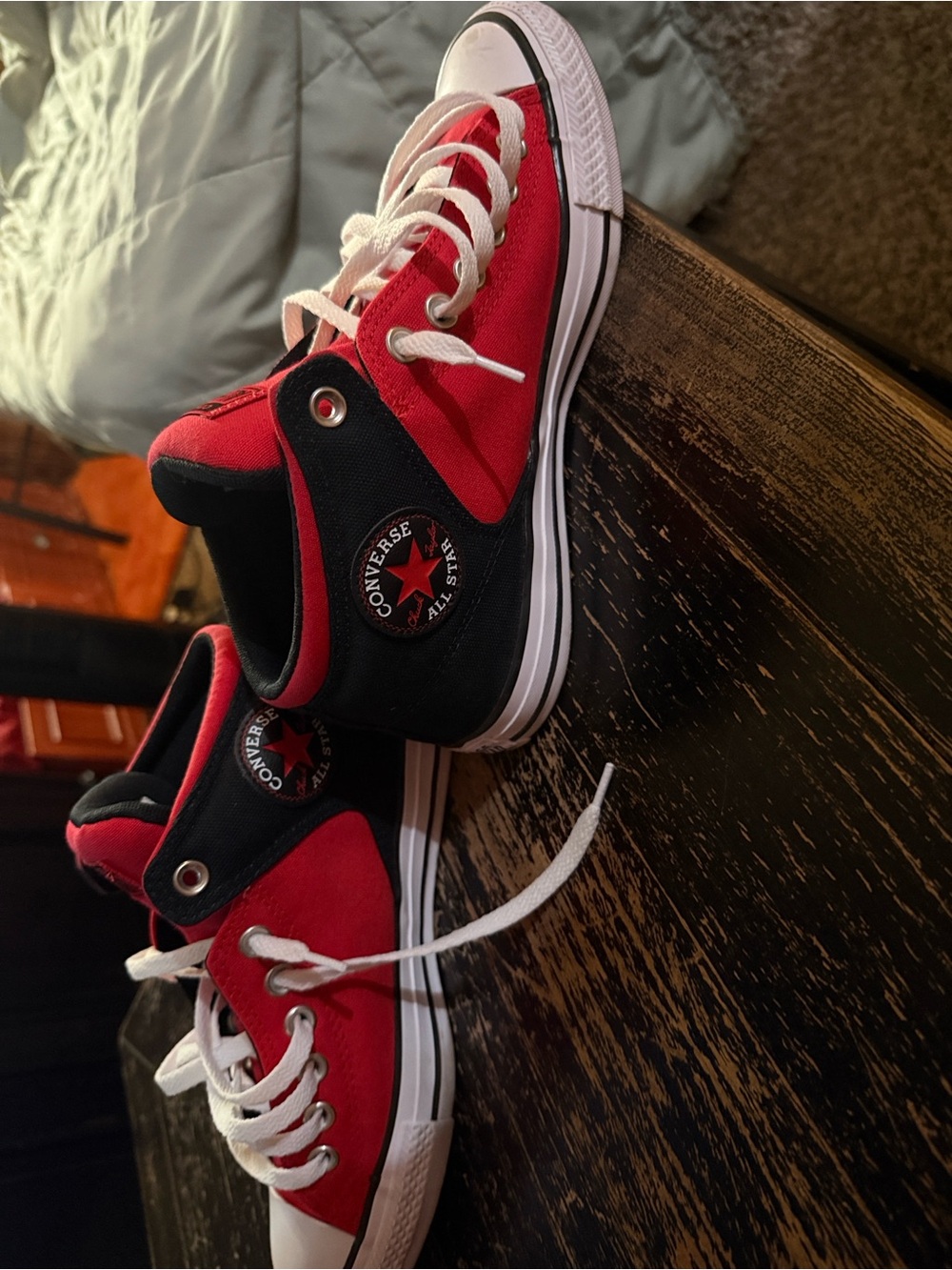 Converse Red & Black High-Top All Star Sneakers with White Laces - Picture 3 of 6